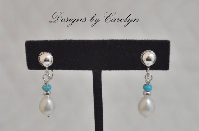 Freshwater Cultured Pearl and Sleeping Beauty Turquoise Sterling Silver Clip On Earrings CSS165E
