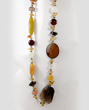 Smoky Quartz, MOP (dyed), Crystal Glass, Red Agate, Citrine, Yellow Jade, White Jade Necklace 50-727