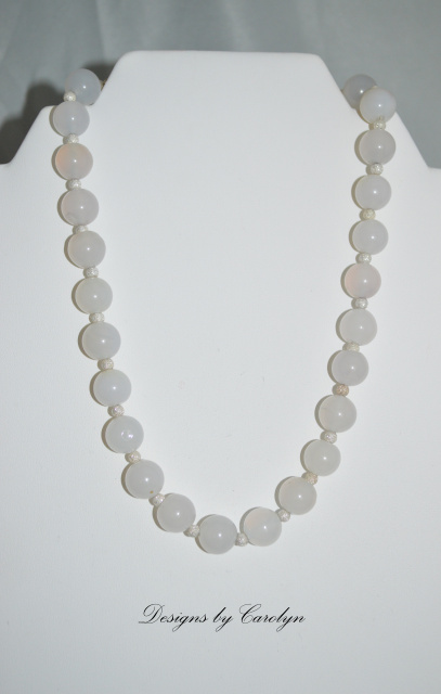 Natural Agate & Stardust Sterling Silver Bead Necklace CSS117N