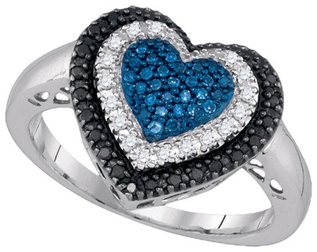 0.27 CT Blue, Black and White Diamond Heart Ring CSSCDFROQ2315/W