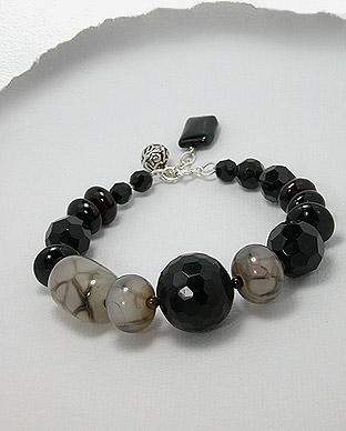 Onyx and Agate Sterling Silver Bracelet 51-756-298