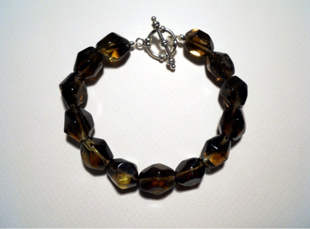 Single Strand Smoky Quartz & Sterling Silver Bracelet CSS 119 B