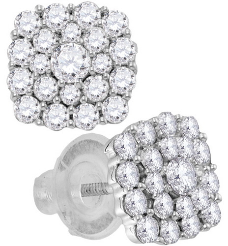 1 CT Diamond Cluster Stud Earrings EG37341-W 