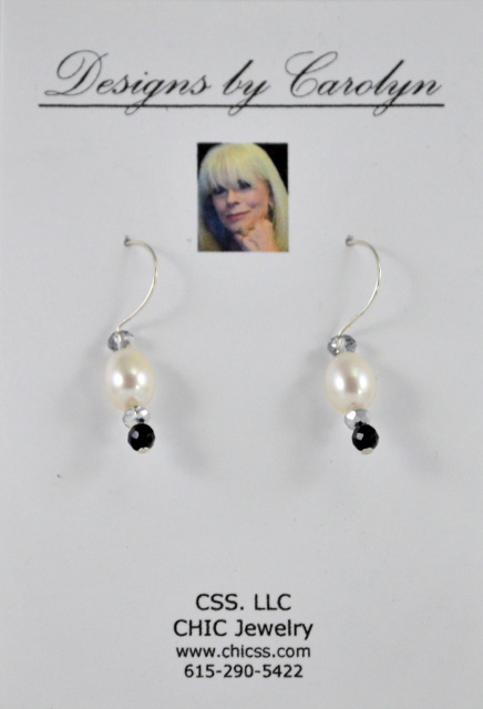 FWC Pearls, Black Onyx & Swarovski Crystal Sterling Silver Earrings CSS179E