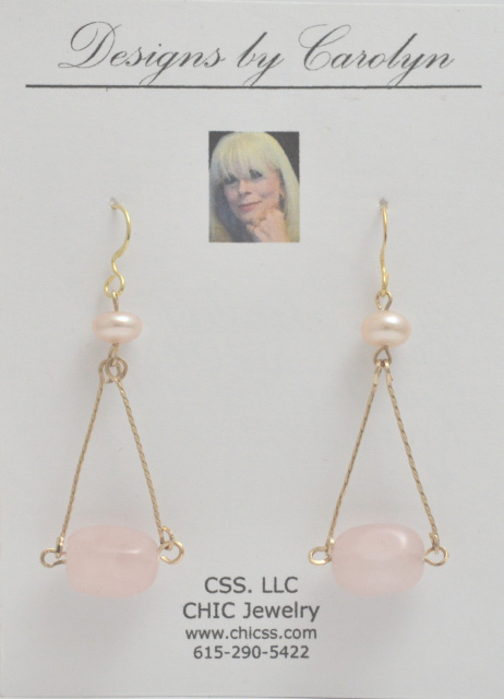Freshwater Cultured Pearl and Rose Quartz Gold Filled Dangle Earrings CSS171E