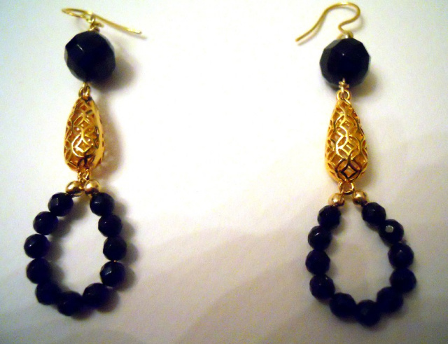 Faceted Black Onyx & Gold Vermeil Earrings CSS117E