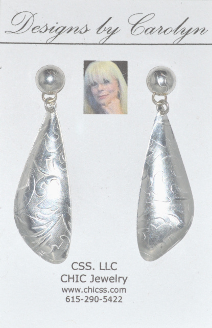 Fine Silver Embossed Dangle Earrings CSS191E