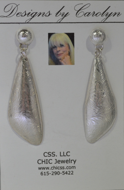 Fine Silver Floral Embossed Dangle Earrings CSS193E