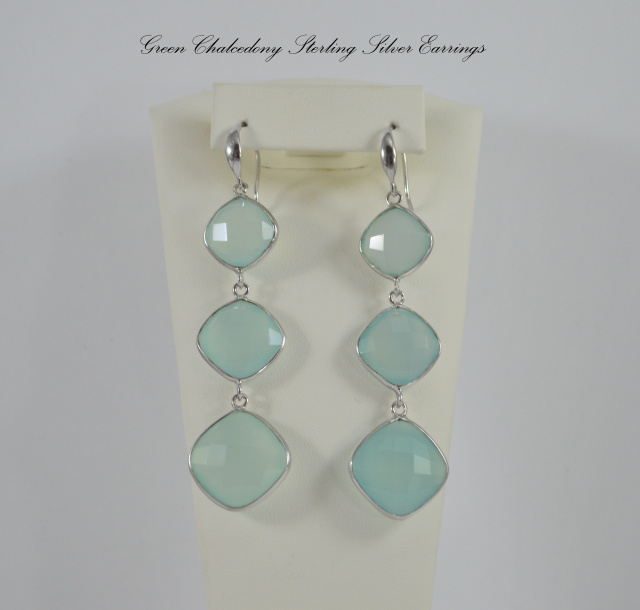 Green Chalcedony Sterling Silver Dangle Earrings CSS467934