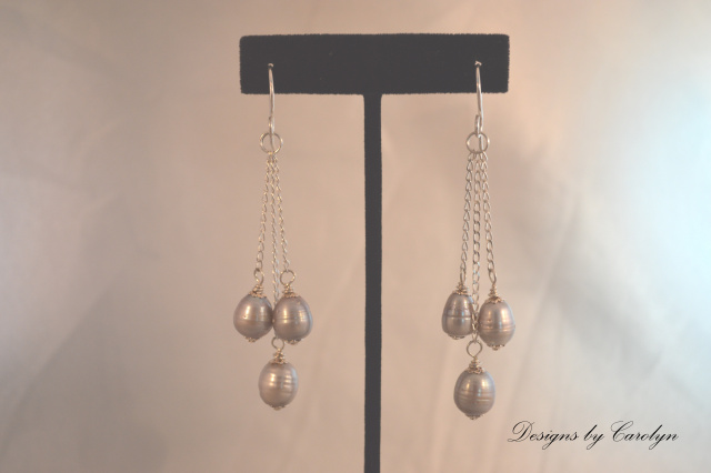 Platinum Freshwater Cultured Baroque Pearl Dangle Earrings CSS134E