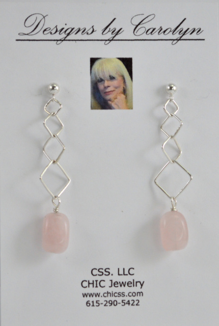 Rose Quartz Graduated Link Sterling Silver Dangle Earrings CSS177E