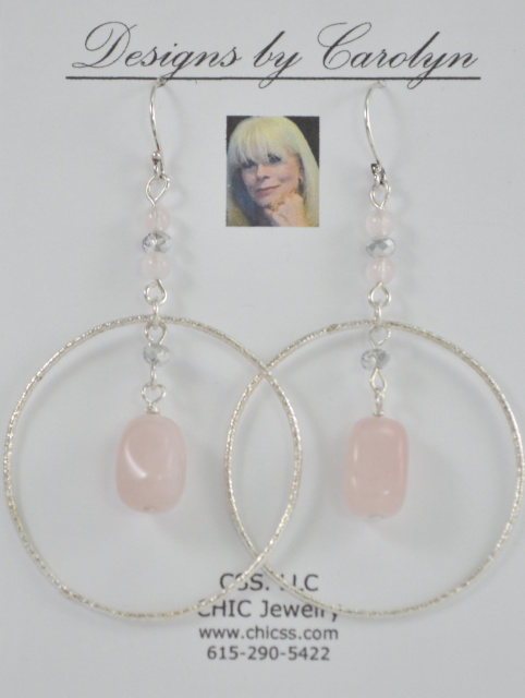 Rose Quartz & Swarovski Crystal Sterling Silver Dangle Earrings CSS175E