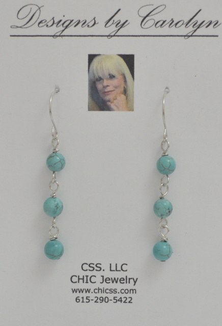 Sky Blue Fire Turquoise Sterling Silver Dangle Earrings CSS149E