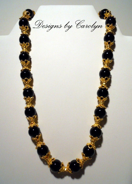 Black Onyx & 22K Gold over Copper Necklace CSS109BO-N