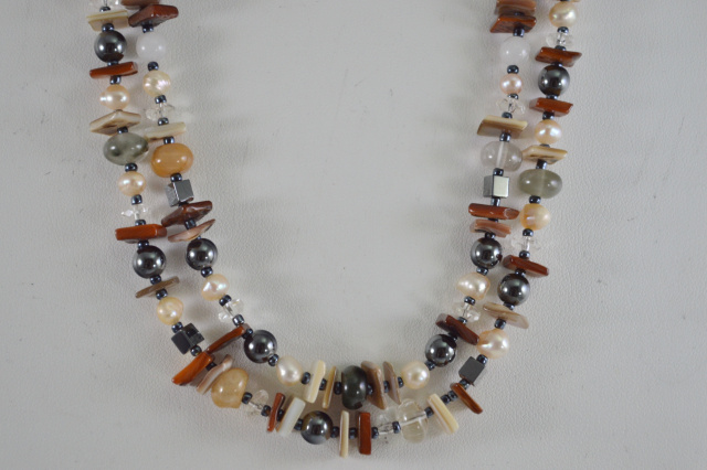 Double Strand Botswana Agate, Carnelian, FWP, MOP & Glass Necklace 51-756-189