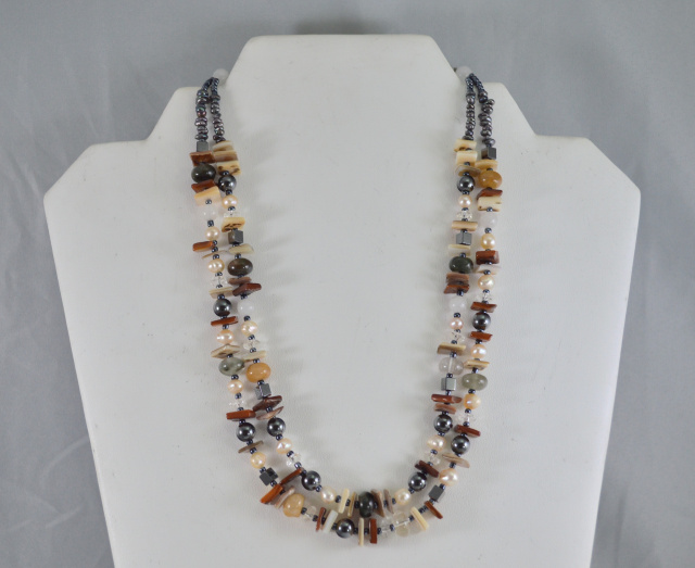 Double Strand Botswana Agate, Carnelian, FWP, MOP & Glass Necklace 51-756-189