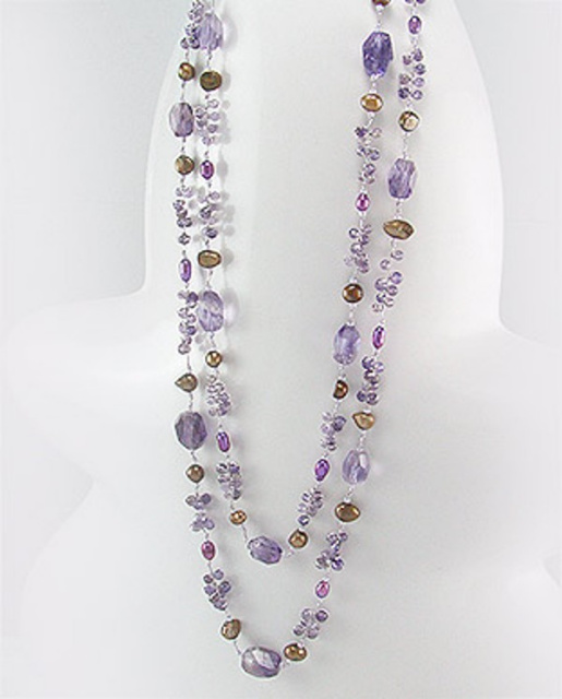 Amethyst & Fresh Water Cultured Pearl Double Strand Necklace 51-756-234