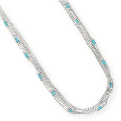 16" + 4" Multistrand Liquid Silver Necklace with Turquoise 33721