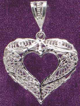 Large Open Filigree Heart Pendant in Sterling Silver 10015