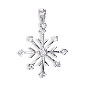Rhodium Plated 8 Point Snowflake/9 CZ Pendant  72670
