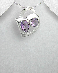 Sterling Silver & Amethyst  Heart Design Pendant 88-883-297