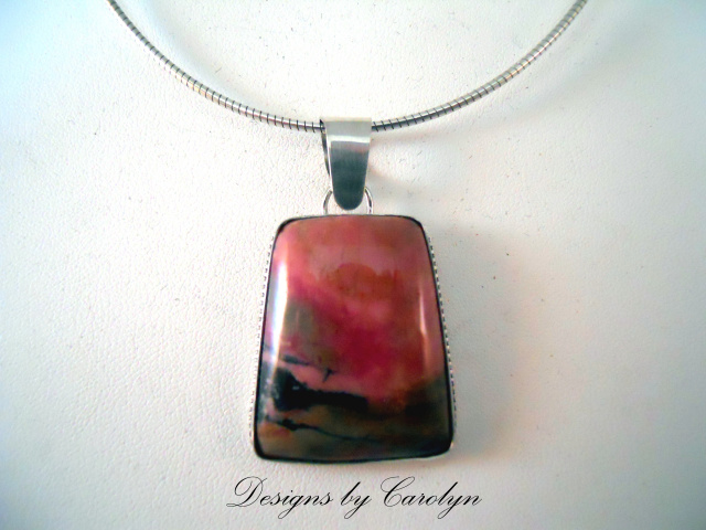 Rhodonite Cabochon Sterling Silver Pendant  CSS290P