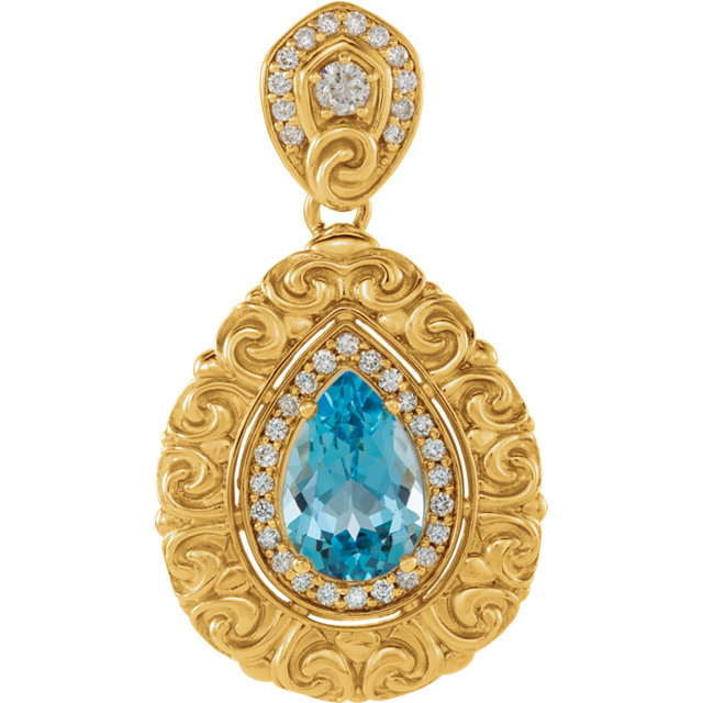 14K Gold or Platinum Swiss Blue Topaz & 1/2 CTW Diamond Pendant