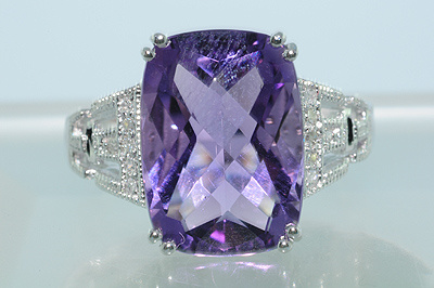 6.47 Ct. Natural Amethyst 14K White Gold Ring  CSS1003