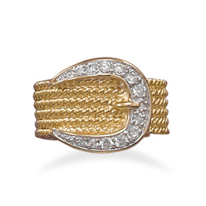 Two Tone CZ Belt Buckle Ring 83039