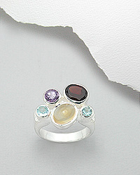 Multi-Gem Stone Sterling Silver Ring 88-883-392