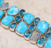 180 Carat Dominican Larimar, Rainbow Moonstone & Blue Topaz Sterling Silver Bracelet  CSS4455B